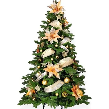 Vánoční stromek LAALU Vánoční stromek zdobený - ZLATÝ TŘPYT II, 142 ks ozdob, 240 cm