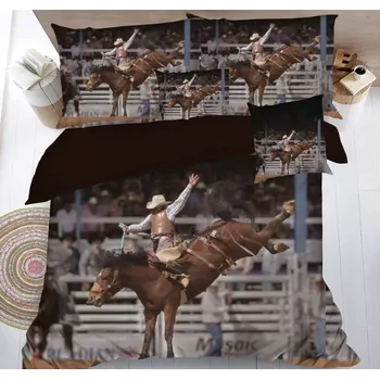 Povlečení BLACK FRIDAY 2025 ! SADA POVLEČENÍ S 3D EFEKTEM - RODEO – KOVBOJ NA KONI - NA 2 POSTELE 140x200/70x90 cm + PROSTĚRADLO ZDARMA !