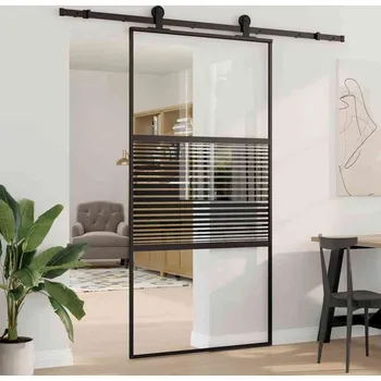 Interiérové dveře vidaXL Posuvné dveře Černá 102.5 x 205 cm Tvrzené sklo a hliník [42012462]