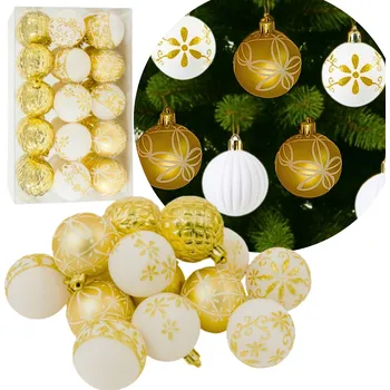 Vánoční dekorace VÁNOČNÍ BAŇKY NEROZBITNÉ VÁNOČNÍ OZDOBY SET bílo-zlaté 30 ks