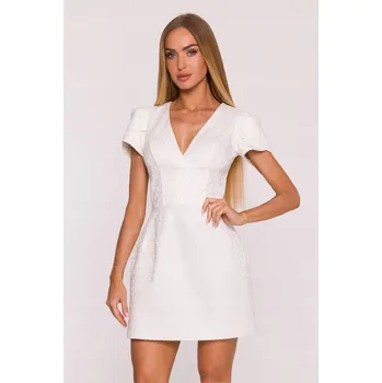 Dámské šaty ELEGANTNÍ DÁMSKÁ ŽENSKÉ ŠATY ŽAKÁROVÁ MINI VÝSTŘIH V BÍLÁ 44 XXL