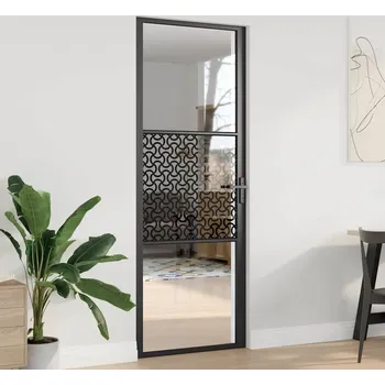 Interiérové dveře vidaXL Skleněné dveře Řezací Černá 76 x 3.5 x 201.5 cm Hliník [42012449]