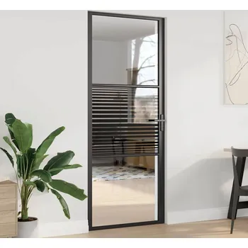 Interiérové dveře vidaXL Skleněné dveře Pruhovaný Černá 76 x 3.5 x 201.5 cm Hliník [42012454]