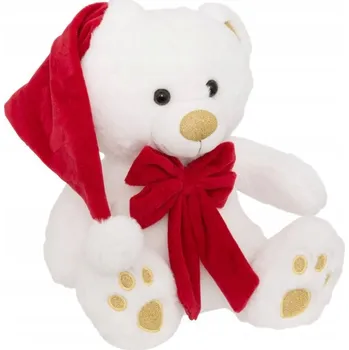 plyšák PLYŠOVÁ HRAČKA MEDVÍDEK S ČEPICÍ SANTA CLAUSE POLYESTER 25 CM BÍLÝ
