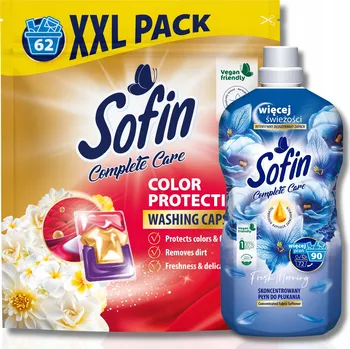 Prací prostředek Sofin Kapsle na praní Color 62ks + Tekutá aviváž 1,8l na 90 praní
