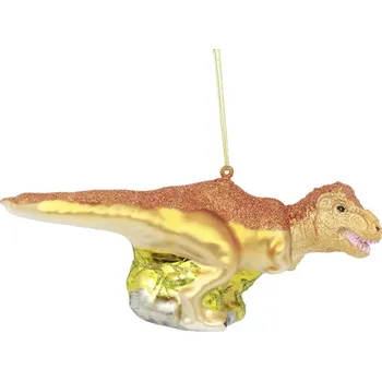 Vánoční ozdoba SEIZIS Tyrranosaurus Rex skleněný závěsný oranžový, 17cm