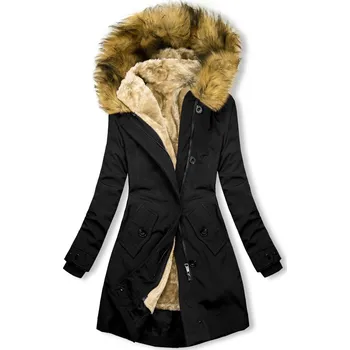 Černá parka na podzim/zimu s odnímatelným futrem