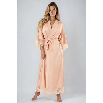 Dámský župan Dlouhý saténový župan Sumatra béžový XL - Dárková krabička