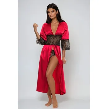 Dámský župan Saténový župan s krajkovými šortkami Mindanao vínový L - Dárková krabička