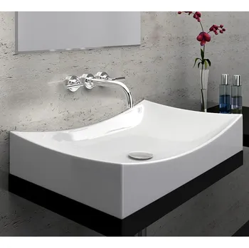 Umyvadlo BESTECO PANDUS Keramické umyvadlo na desku bez otvoru a přepadu bílá lesklá 66x39x14 cm