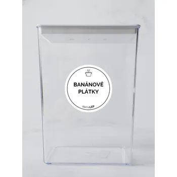 Samolepící etiketa BANÁNOVÉ PLÁTKY – bílá samolepka na dózu, tučné písmo, 5 cm | DomaLEP