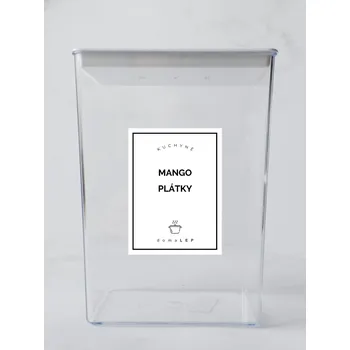 Speciální papír MANGO PLÁTKY – bílá samolepka na dózu, tučné písmo, 6 x 8 cm | DomaLEP