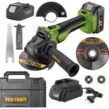 Bruska Procraft PGA22-1B-C 125 mm + 1x 4,0 Ah + příslušenství