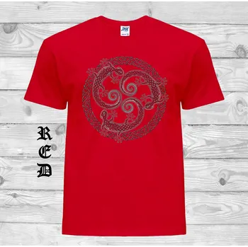 Pánské tričko panske-levne-bavlnene-tricko-potisk-keltske-jesterky Barva: Red - červená, velikost: XS