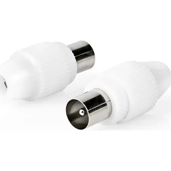 Anténní kabel Nedis IEC (koaxiální) Konektor | Přímý | Zástrčka | Poniklované | 75 Ohm | Šroub | Průměr vstupního kabelu: 7.0 mm | Kov / PVC | Bílá | 2 kusů | Box