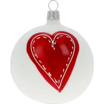 Vánoční ozdoba Kulatá ozdoba, motiv srdce, skleněná, průměr 8 cm, bílý mat