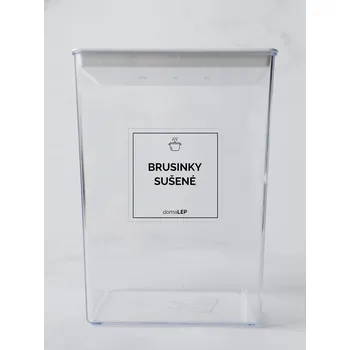 Papír BRUSINKY SUŠENÉ – průhledná samolepka na dózu, tučné písmo, 5 x 5 cm | DomaLEP