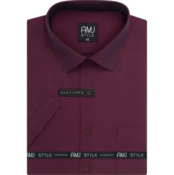 Pánská košile Košile AMJ Comfort fit s krátkým rukávem - bordó VKR1457 velikost: 41, délka rukávu: krátký rukáv