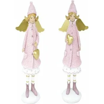 Vánoční dekorace Vánoční dekorace figura anděl s čepicí růžový 1ks, 7x17x5 cm - Se srdcem v dlani