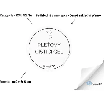 PLEŤOVÝ ČISTÍCÍ GEL - Samolepky, Nálepky a Štítky na lahvičky | DomaLEP tvar: KOLEČKO, barva: PRŮHLEDNÁ - ČERNÉ písmo, velikost: Ø 5 cm - základní písmo