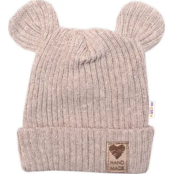 Kojenecký body Baby Nellys Pletená bavlněná čepice s oušky, dvouvrstvá, Hand Made Baby Nellys, béžová Velikost: 56/62 (0-3m)
