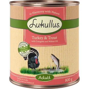 Krmivo pro psa Lukullus konzervy, 6 x 800 g - 5 + 1 zdarma! - krůta a pstruh