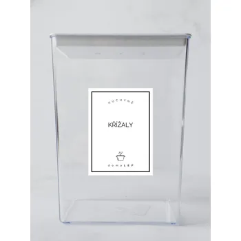 Samolepící etiketa KŘÍŽALY – bílá samolepka na dózu, základní písmo, 6 x 8 cm | DomaLEP