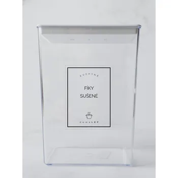 Samolepící etiketa FÍKY SUŠENÉ – průhledná samolepka na dózu, základní písmo, 6 x 8 cm | DomaLEP