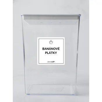 Papír BANÁNOVÉ PLÁTKY – bílá samolepka na dózu, tučné písmo, 5 x 5 cm | DomaLEP