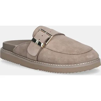 Dámské pantofle Semišové pantofle Tommy Hilfiger TH BUCKLE FUR SUEDE MULE FW0FW09083 béžová 80X, EUR 41