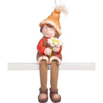 MagicHome Vianoce Dekorace MagicHome Nature, Chlapeček sedí s květem, keramika, 17x16,50x32 cm