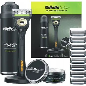 Kosmetická sada Gillette Labs dárková sada - Holící strojek, 9 žiletek + gel na holení + hydratační pleťový krém.