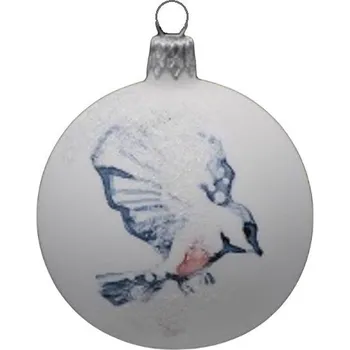 Vánoční ozdoba Kulatá ozdoba, motiv ptáček v letu, skleněná, průměr 7 cm, bílý mat