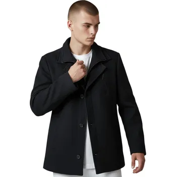 Pánský zimní kabát ABIA Pánský černý flaušový nadměrný flaušový kabát Černá, 56