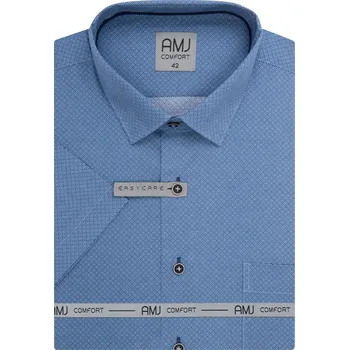 Pánská košile Košile AMJ Slim fit s krátkým rukávem - modrá se vzorem VKSBR1454 velikost: 39, délka rukávu: krátký rukáv