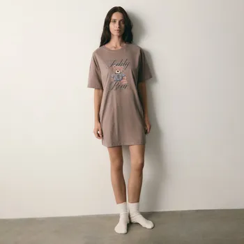 Dámské noční prádlo Reserved - Noční košile s potiskem - kávová - 209EY-84X - 209EY-84X-XS