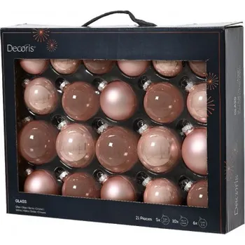 Vánoční ozdoba Sada skleněných ozdob, průměr 5 - 7 cm, odstíny světle růžové, balení 21 ks