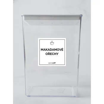 Speciální papír MAKADAMOVÉ OŘECHY – bílá samolepka na dózu, tučné písmo, 5 x 5 cm | DomaLEP