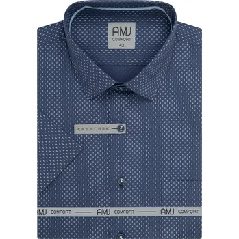 Pánská košile Košile AMJ Slim fit s krátkým rukávem - tmavě modrá se vzorem VKSBR1430 velikost: 39, délka rukávu: krátký rukáv