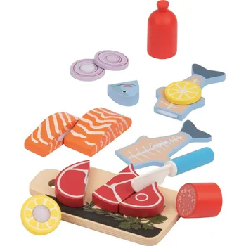 Dřevěná hračka lupilu lupilu® Dřevěné potraviny - sada masa a ryb