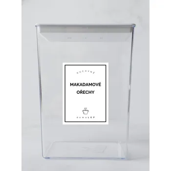 Speciální papír MAKADAMOVÉ OŘECHY – bílá samolepka na dózu, tučné písmo, 6 x 8 cm | DomaLEP