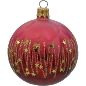 Vánoční ozdoba Kulatá ozdoba, motiv vlny s hvězdami, skleněná, průměr 7 cm, červený mrazolak