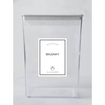 Samolepící etiketa BRUSINKY – bílá samolepka na dózu, základní písmo, 6 x 8 cm | DomaLEP