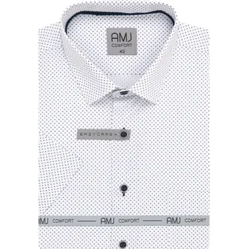 Pánská košile Košile AMJ Slim fit s krátkým rukávem - bílá s modrým vzorem VKSBR1363 velikost: 43, délka rukávu: krátký rukáv