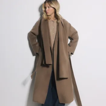 Dámský kabát Reserved - Ruční šitý kabát s odepínacím šátkem - béžová - 744HD-80X - 744HD-80X-M