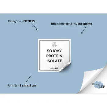 Dóza na potraviny SOJOVÝ PROTEIN ISOLATE - Samolepka na dózu pro fitness doplňky - DomaLEP tvar: ČTVEREC, barva: BÍLÁ - ČERNÉ písmo, velikost: š. 5 cm x v. 5 cm - tučné písmo