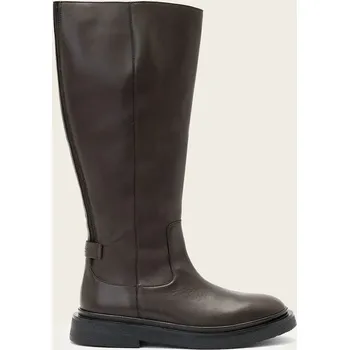 Dámské kozačky Kožené kozačky AllSaints Escher Rider Boot dámské, hnědá barva, na plochém podpatku, W083FD 88X, EUR 38