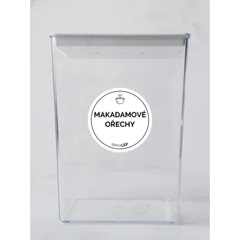 Speciální papír MAKADAMOVÉ OŘECHY – bílá samolepka na dózu, tučné písmo, 5 cm | DomaLEP