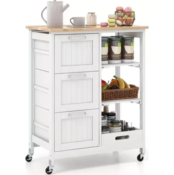 Servírovací stolek Servírovací stolek, kolečka, dřevo, bílá/buk, ALBERT