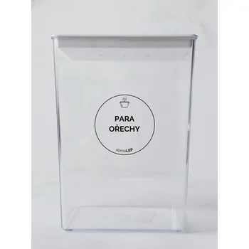 Samolepící etiketa PARA OŘECHY – průhledná samolepka na dózu, tučné písmo, 5 cm | DomaLEP